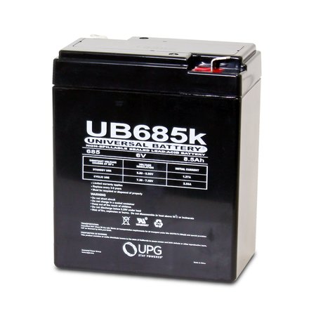UPG Sealed Lead Acid Battery, 6 V, 8.5Ah, UB685, F1 (Faston Tab) Terminal, AGM Type D5735